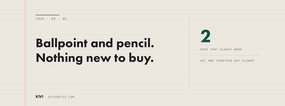 KIVI field note banner: two pens that always work, ballpoint and pencil