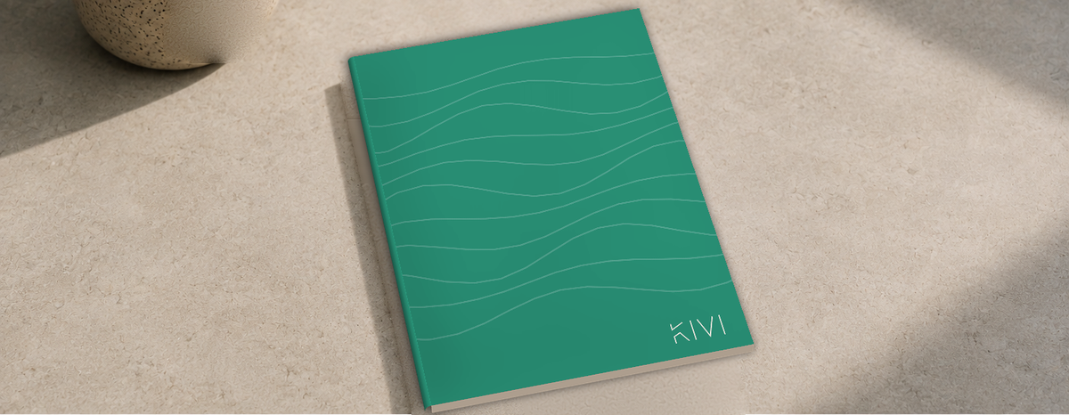 KIVI B6 stone paper notebook in Verdigris on a stone table